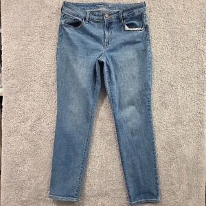 Old Navy Power Slim Straight Jeans Women's 12 Mid Rise Light Blue Denim Stretch
